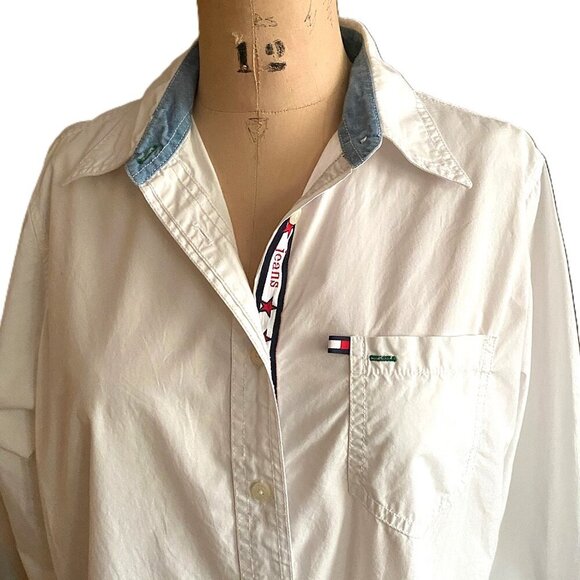 Vintage 90s 00s Y2K 100% cotton Tommy Jeans white button down casual shirt top - Picture 3 of 15
